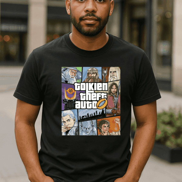 Camiseta Parodia Señor de los Anillos - Tolkien Theft Auto | Cat Beleren