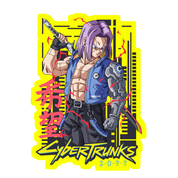 Sticker “CyberTrunks 2077” – Fusión Ciberpunk + Dragon Ball