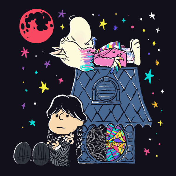 POSTER A3 — WEDNESDAY & ENID (PEANUTS STYLE)- Edición Camiverso