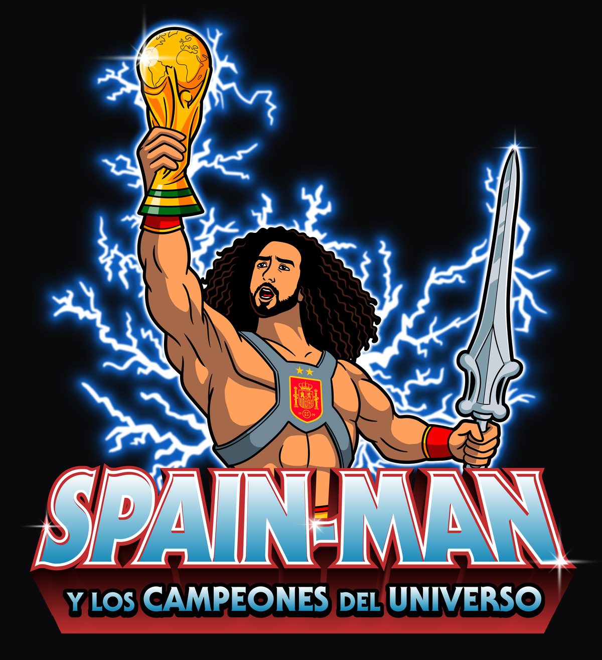 Camiseta niño Spain-Man y los Campeones del Universo · Parodia He-Man España Mundial | Cat Beleren - Imagen 2