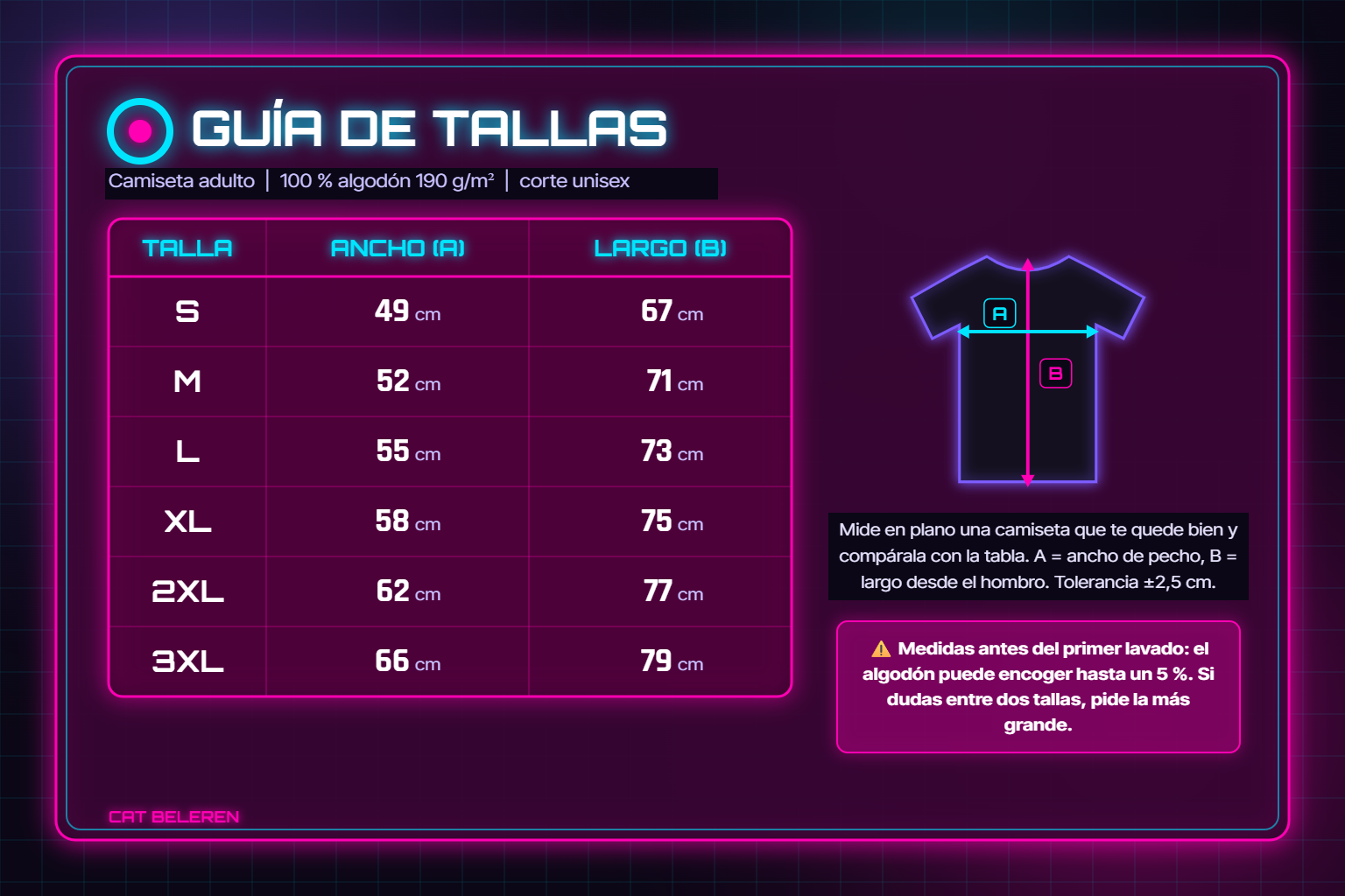 Guía de tallas Cat Beleren